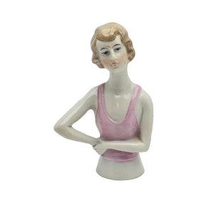 German Porcelain Half Doll Woman Resting Arm to Hip Pink Top Model 2348/3