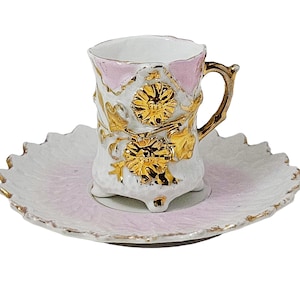 Antique Pink Continental Porcelain Demitasse  Chocolate Cup & Saucer