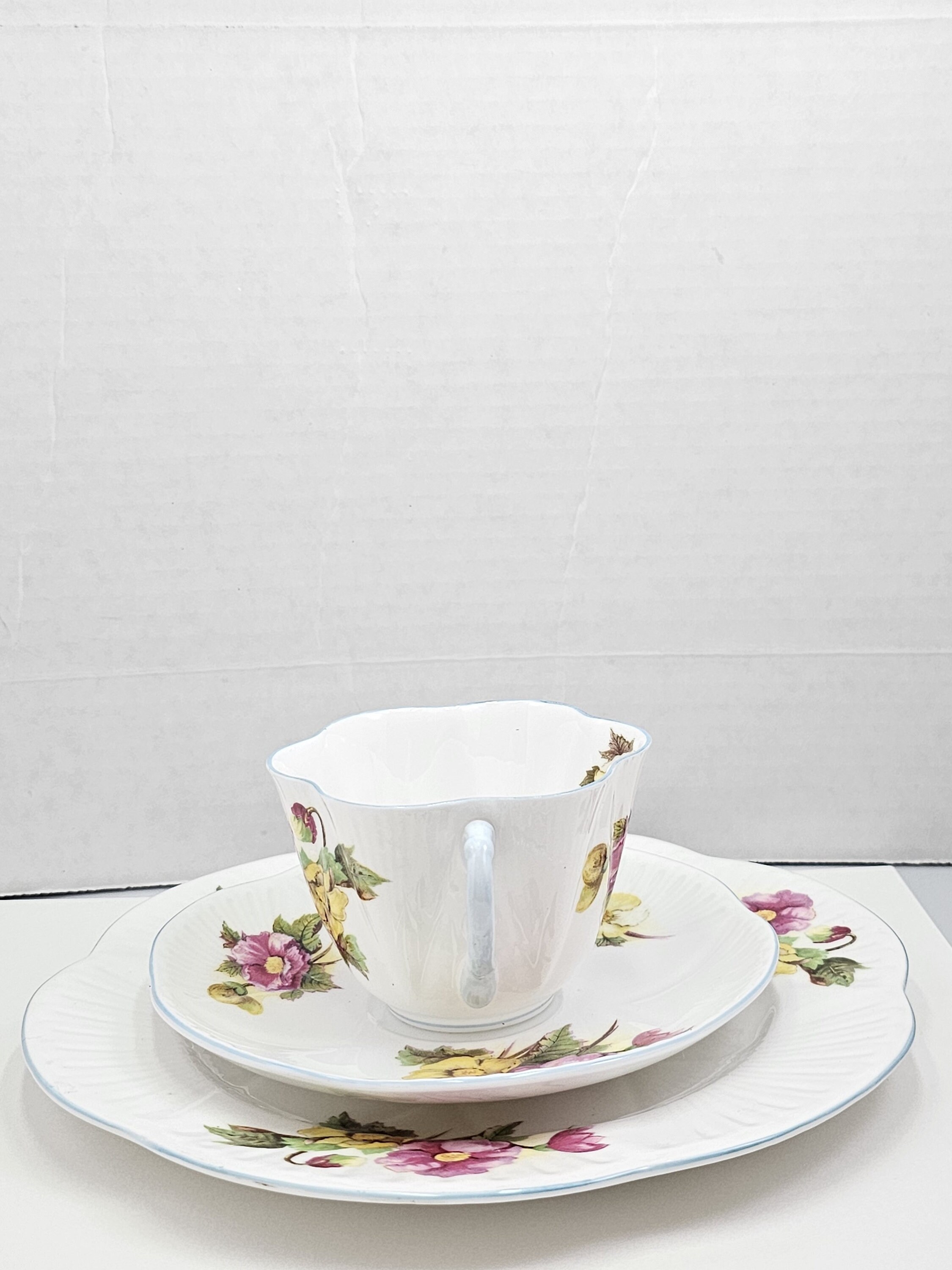 Shelley England Dainty Porcelain Cup Saucer Trio Begonia Pattern