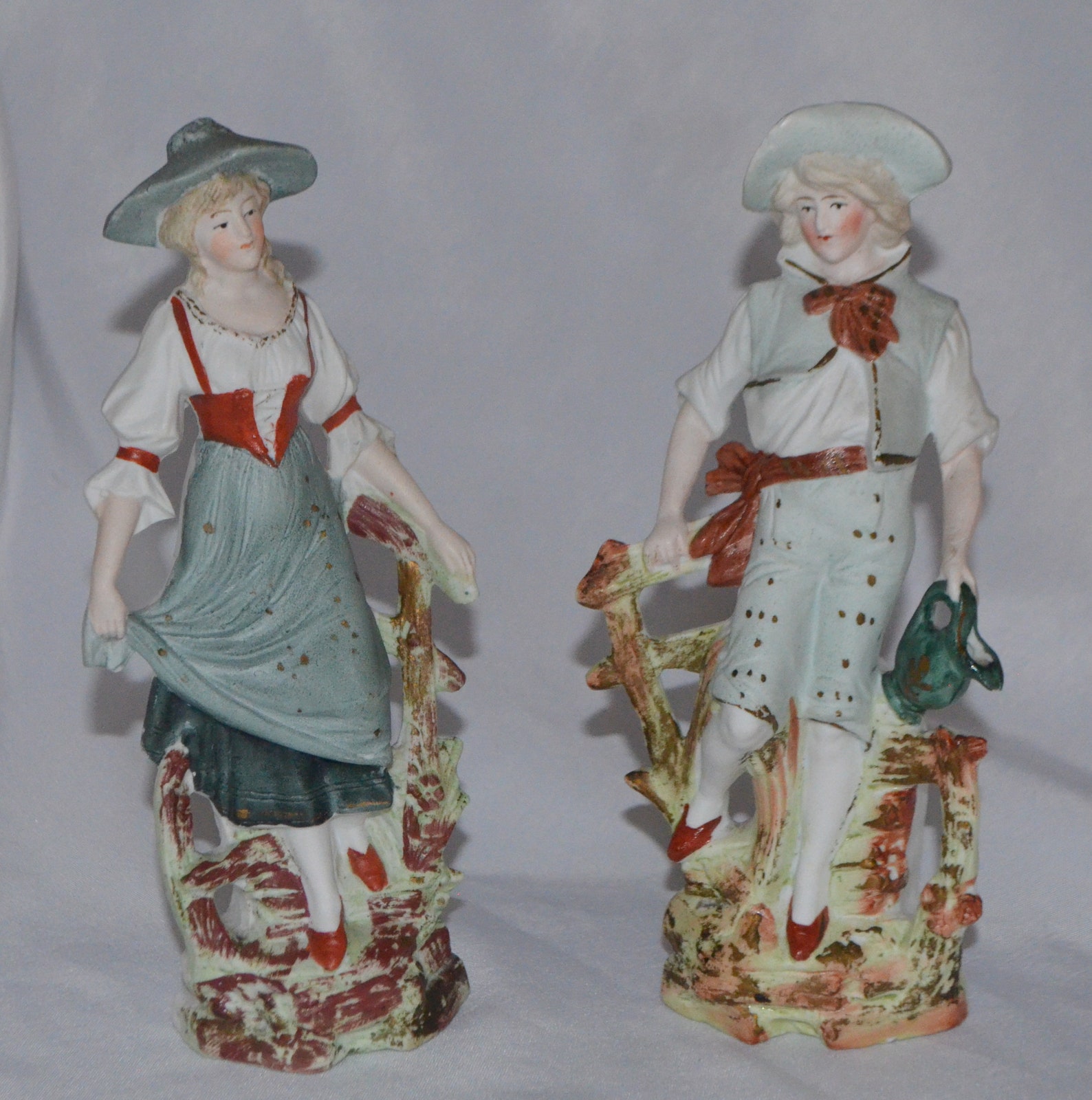 Vintage German Bisque Figurine Set Pastoral Couple on Fence Etsy