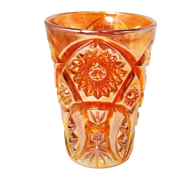 Antique Imperial Crabclaw Pumpkin Marigold Carnival Glass Tumbler