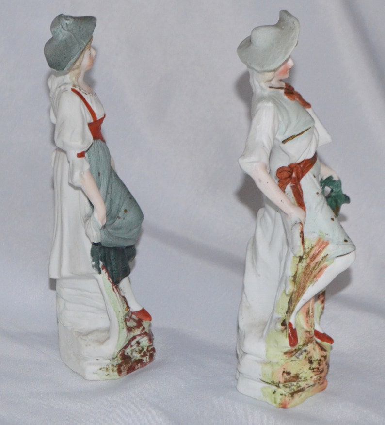 Vintage German Bisque Figurine Set Pastoral Couple on Fence Etsy