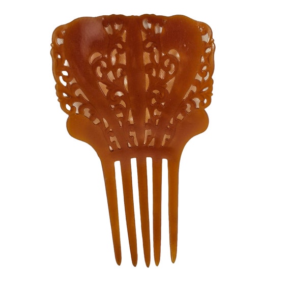 Antique Art Deco Ginger Color Celluloid Hair Comb - image 9