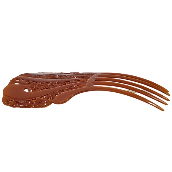 Antique Art Deco Ginger Color Celluloid Hair Comb - image 6