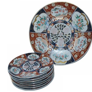 Antique Japanese Porcelain Imari Platter with Dessert Plates Eight (8) Pc Set
