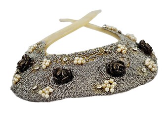 Art Deco Art Nouveau Mother of Pearl Hair Comb Applied Metal  display picture 2