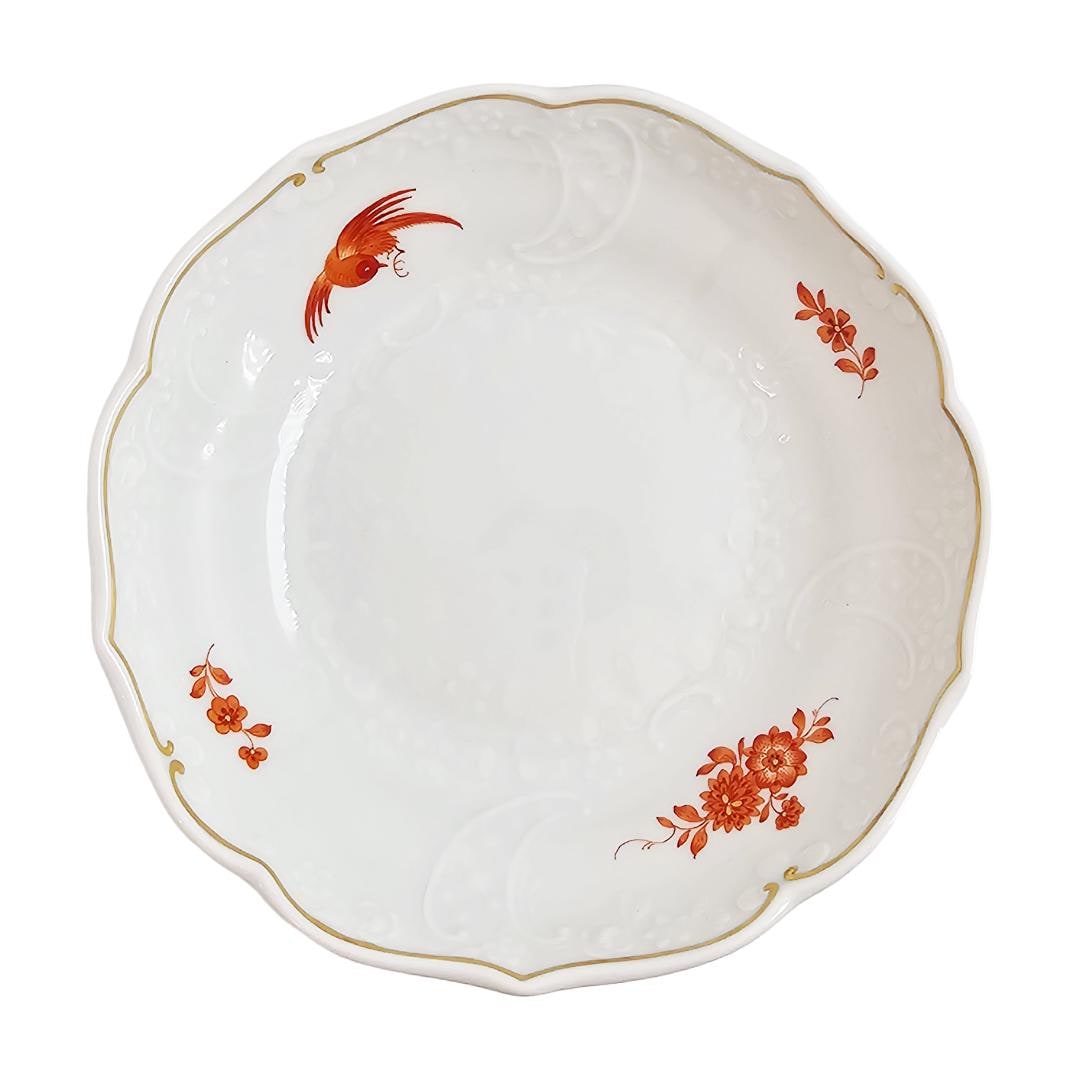 WWII Era Meissen German Porcelain Snack Bowl Red Pheasant Pattern