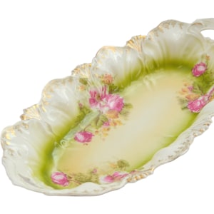 RS Prussia Porcelain Relish Tray Mold 108 Fan Seashell Design Pink Flowers 12"