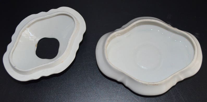 ANTIQUE German Porcelain HAIR Receiver Birds Flowers Johann Seltmann Scenic Decoration Pin Tray Vanity Jar 1900s Art Nouveau Decor