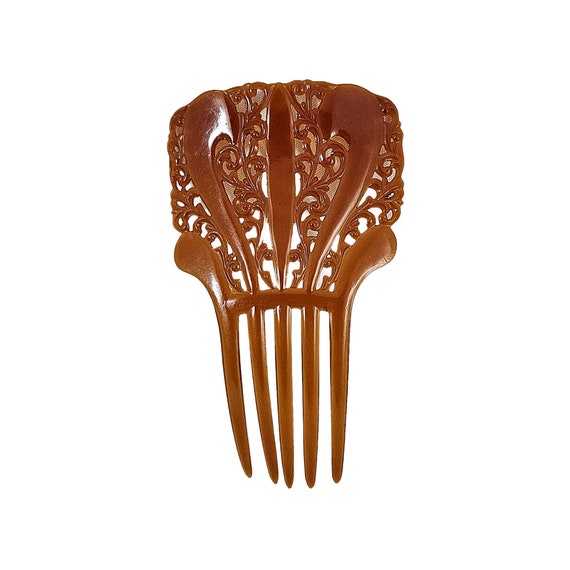 Antique Art Deco Ginger Color Celluloid Hair Comb - image 1