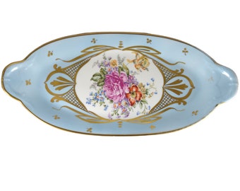 Limoges Porcelain Serving Dish Tableware Blue Gold Floral Decoration