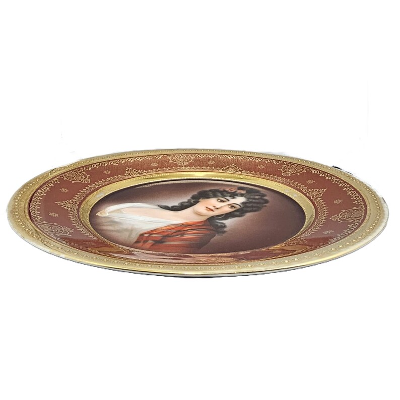 Antique Royal Vienna Style Hutschenreuther Portrait Plate 19th Century Bindenschild Beehive Mark German Bavarian Porcelain image 3