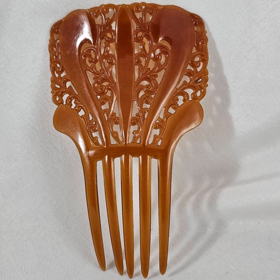 Antique Art Deco Ginger Color Celluloid Hair Comb - image 8