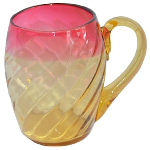 Victorian Amberina Art Glass Swirl Rib Optic Handled Cup