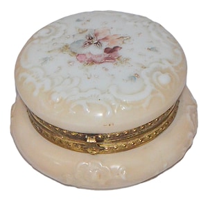 CF Monroe Wave Crest Art Glass Dresser Box Pansies & Scroll Vanity Jar