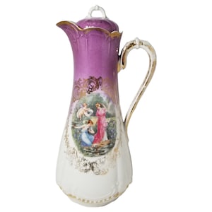 Royal Bavarian Porcelain Chocolate Pot Romantic Allegorical Scene Cupid & Maidens