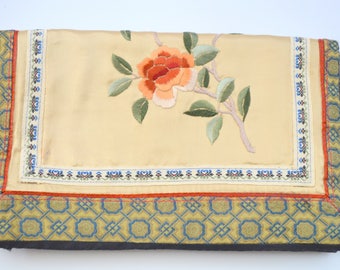 Vintage Silk Embroidered Clutch, Asian Floral Handbag