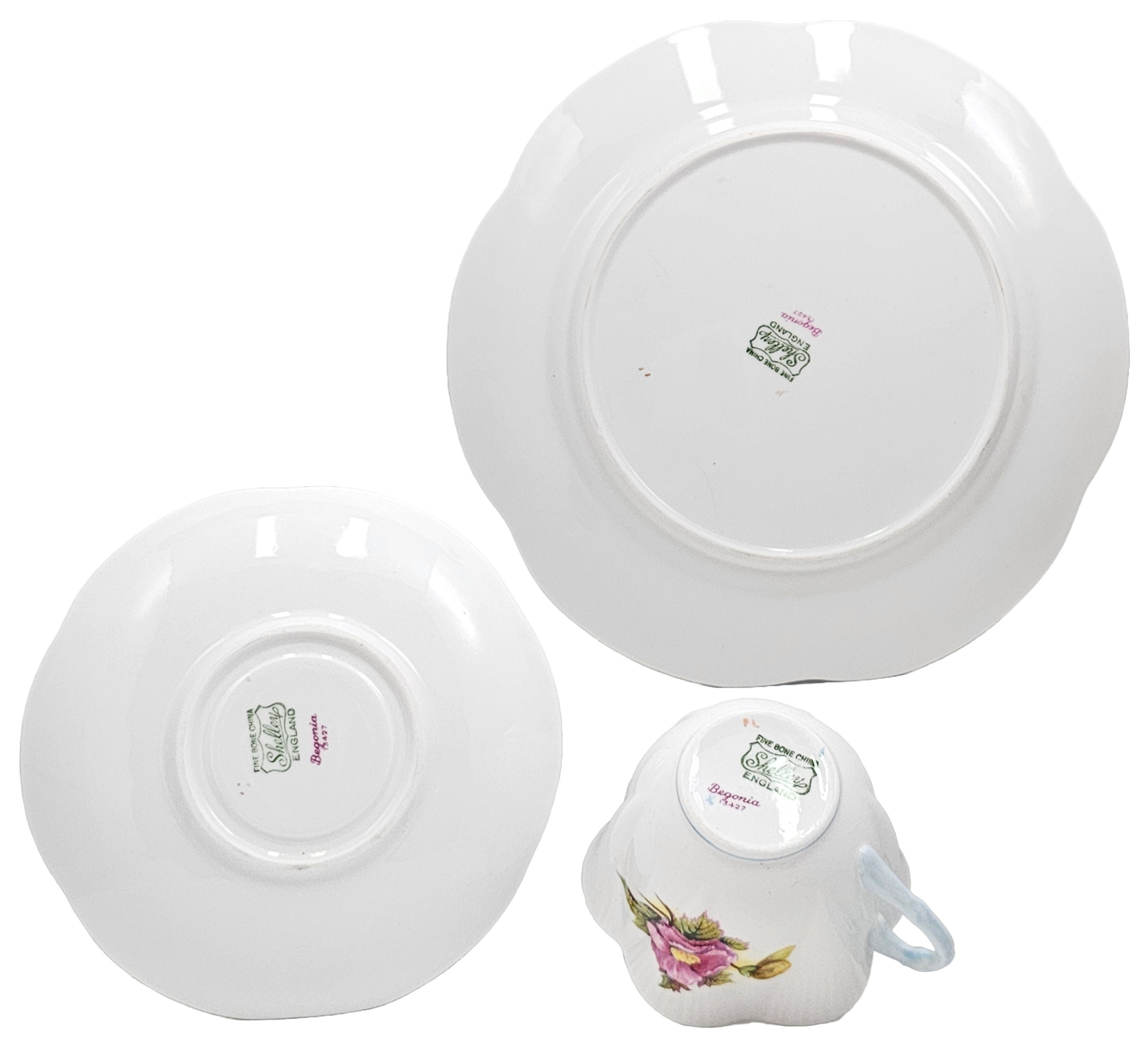 Shelley England Dainty Porcelain Cup Saucer Trio Begonia Pattern