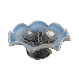 Northwood Glass EAPG White Opalescent Buttons & Panels Pattern Ruffled Dome Based Bowl