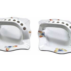 Limoges Porcelain Butterfly Motif Basket Style Ashtrays