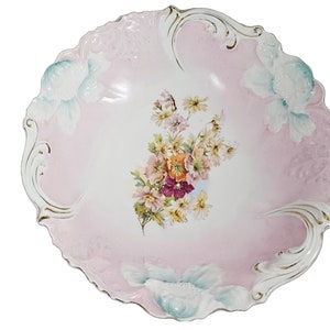 RS PRUSSIA Porcelain BOWL Steeple Mold 3 Pink Blue Carnations