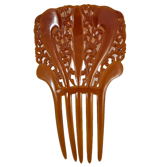 Antique Art Deco Ginger Color Celluloid Hair Comb - image 7