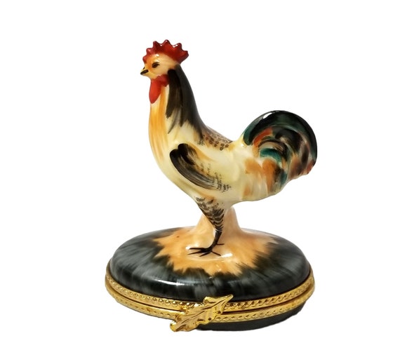 Limoges Rochard Hand Painted Rooster Bird Trinket Box
