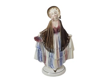 Hertwig German Porcelain Figurine Woman in Shawl & Bonnet