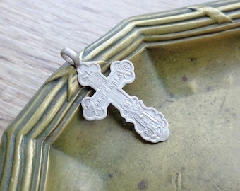 Vintage Silver Cross Crucifixion/Great Martyr Barbara 19th century antique hallmarks 84  Religious relic artifact Symbol of faith +IC+XC+