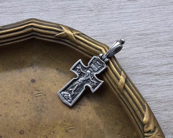 Magnifique croix orthodoxe vintage, crucifix Saint Pierre, symbole religieux en argent sterling, bijou ancien pour les anciens croyants -Ru5-