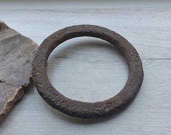 Ancient rusty iron ring 19-20th century Home/farmhouse/barn decor  Original patina