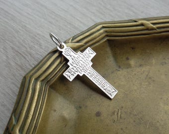 Beautiful Vintage cross King of Glory Words of prayer Psalm 68 of David Christian Silver Jewelry Religious Symbol INRI IC+XC