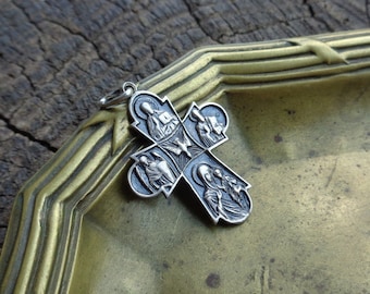 Beautiful Vintage Orthodox Detailed Sterling silver Cross Crucifixion Saints of the Orthodox Church