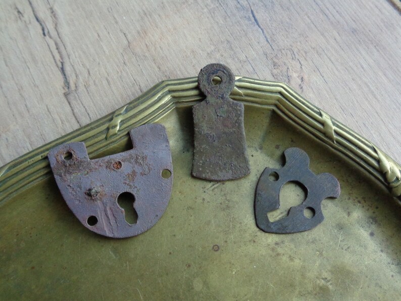 Set of 3 Vintage padkeyhole 19th century Antique brass keyhole covers Details of padlock Rare original patina