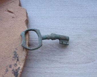 Antique bronze key 19th century Original green patina