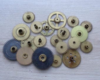 Gear/Parts of old Clock/equipment Brass-Bronze-Copper Steampunk/Dieselpunk components/supplies Original patina -SET of 20-