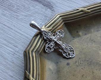 Vintage Orthodox Openwork Sterling Silver Cross Crucifix Words of prayer "Save and Protect" Religious Symbol Christian Religious Jewelry
