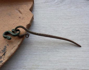 Antique/Vintage Copper/Bronze Smoking pipe cleaner 17-18th century Original patina Authentic artifact Archaeological Find