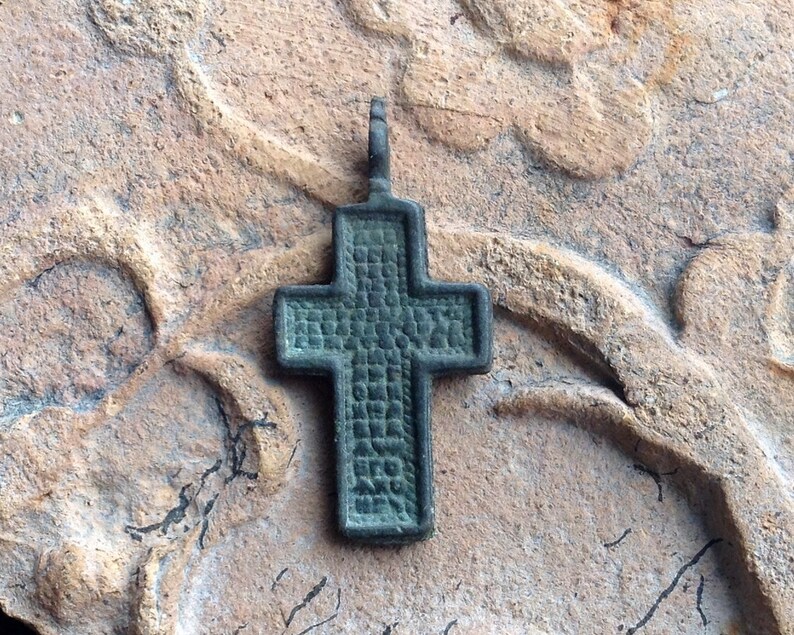 Ancient Bronze Cross Pendant Late Meval Period 17 18th Century Words Of Prayer Authentic Artifact Rare Original Patina Religious Relic