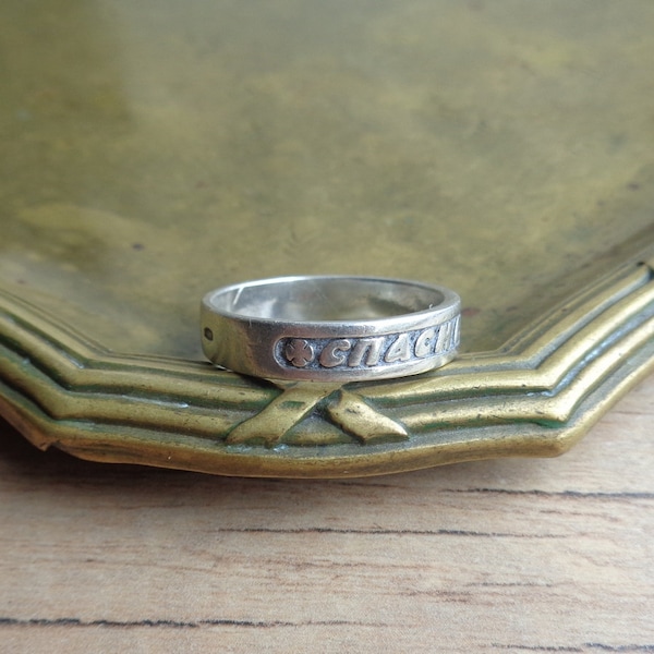 Vintage Sterling Silver Ring Words of prayer "Save and Protect" Religious Silver jewelry US Size 8.5 (18.5-19 mm)