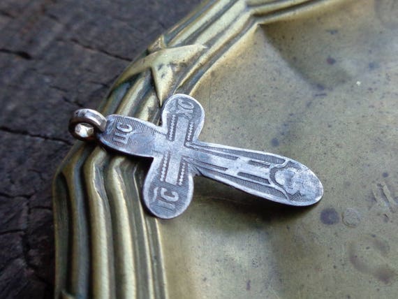 Vintage Small Silver Cross Imperial Russia 19th c… - image 1