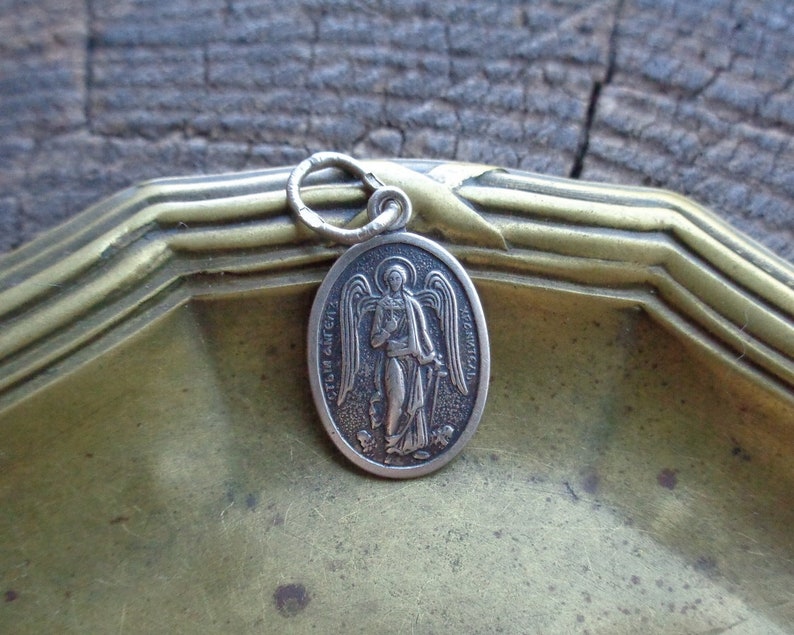 Vintage Orthodox Sterling Silver small medallion Guardian Angel Words of prayer Matthew 9:29 Religious jewelry Sterling Silver R1-