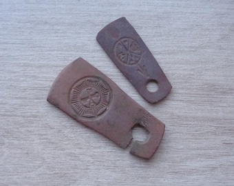 Pair of keyhole covers 19th century Antique Old lock brass Details Elements Plates Rare original patina  -hg5-