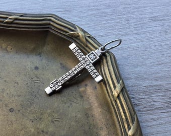 Vintage Orthodox Sterling Silver Cross Crucifixion Words of prayer Floral ornament Religious Jewelry Symbol of faith ICXC
