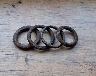 Ancient rusty iron rings 19-20th century Home/farmhouse/barn decor  Original patina