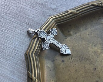 Beautiful Detailed Vintage Orthodox Silver Cross Crucifix Saint Sergius of Radonezh Orthodox Saints Religious Jewelry +NIKA+