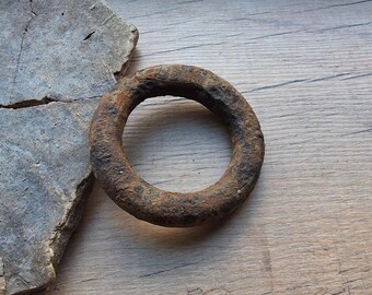 Ancient rusty iron ring 19-20th century Home/farmhouse/barn decor  Original patina