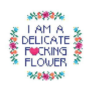 PATTERN: Cross Stitch "I Am A Delicate F*cking Flower" PATTERN *PDF* File *mature*