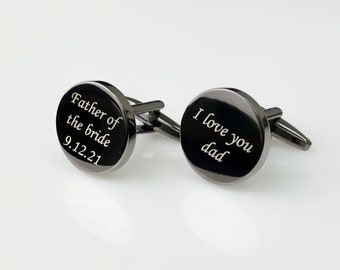 Father Of The Bride | Gun Metal CuffLinks | Wedding Gift for Dad | Custom Cufflinks for Dad | Gift For Stepdad | Gift For Dad