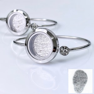 Locket Bracelet - Floating Locket - Living Memory Locket - Personalized Bangle - Fingerprint Bangle - Handwritten Bangle - Custom Locket